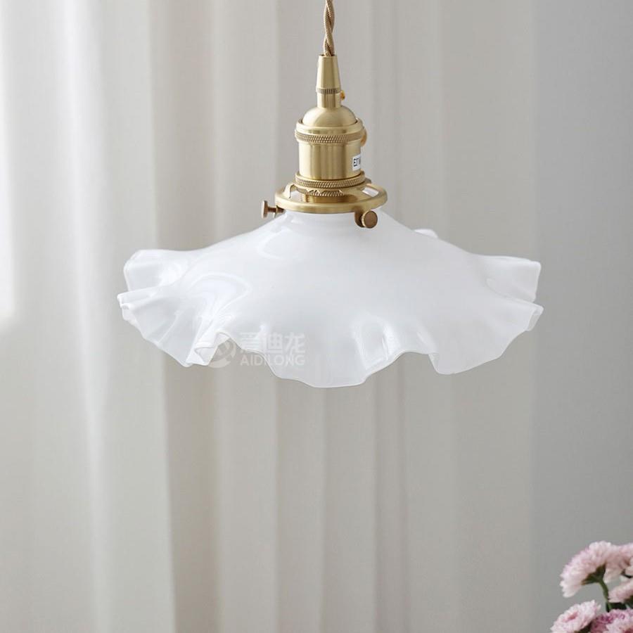 北欧餐厅吊灯飘窗咖啡厅床头玄关过道复古奶油风百褶卷边玻璃灯具