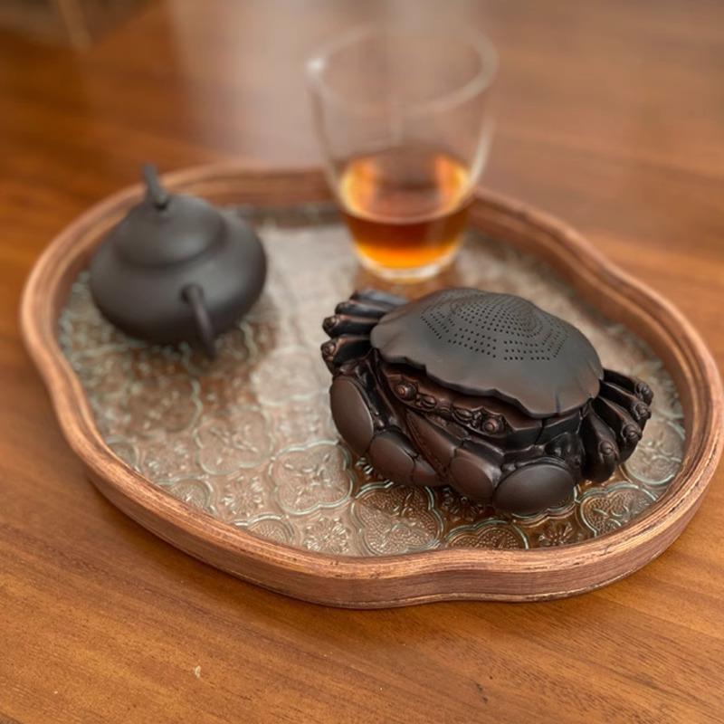创意螃蟹茶漏紫陶一体过滤器可养茶宠桌面摆件茶滤过滤网茶隔漏斗