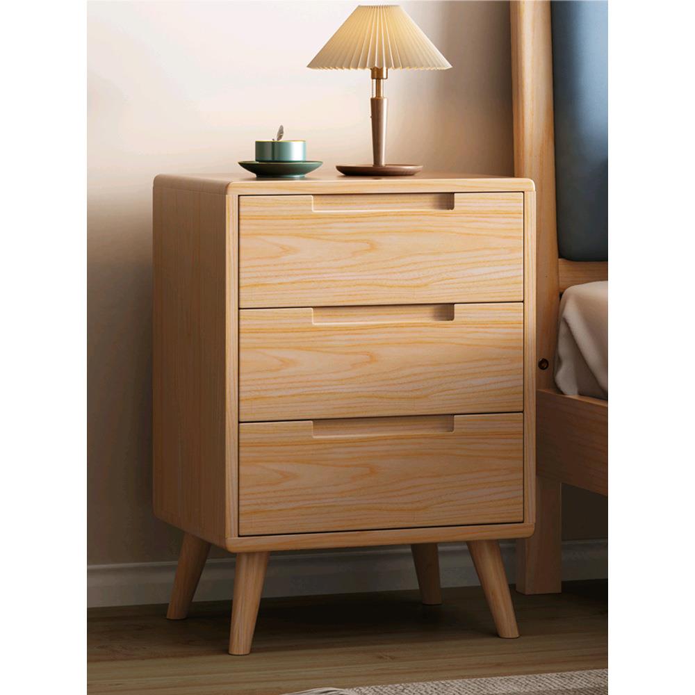 北欧全实木三抽床头柜橡木原木收纳柜现代简约卧室储物柜斗柜整装