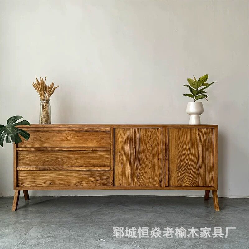 新中式老榆木餐边柜长方形斗柜玄关抽屉柜靠墙储物柜榆木收纳柜
