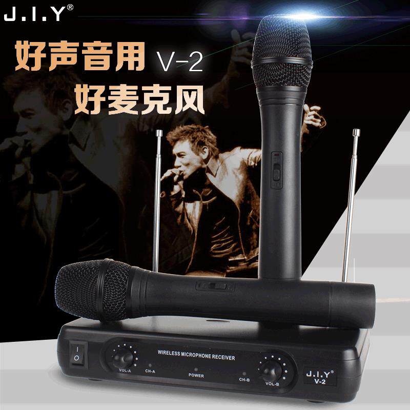 JIY无线麦克风一拖二功放咪K歌电视电脑舞台音响KTV话筒K歌高音质