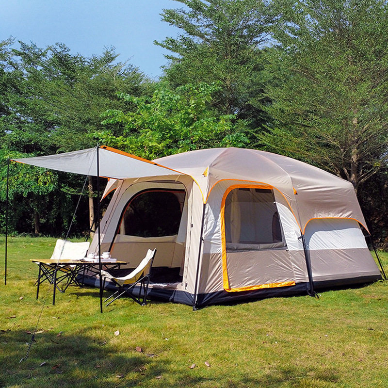 四季帐篷户外野营过夜露营防风防雨防晒双层加厚便捷式二室一厅