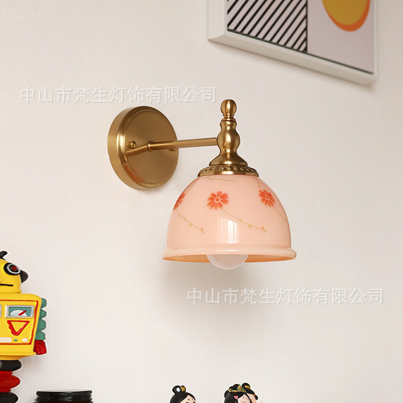 法式少女心床头壁灯奶油粉花朵客厅卧室温馨浪漫复古灯具