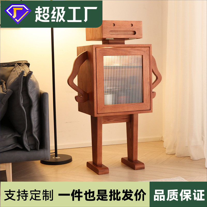 实木机器人酒柜 客厅创意收纳储物柜子 置物柜储物柜中古风餐边柜