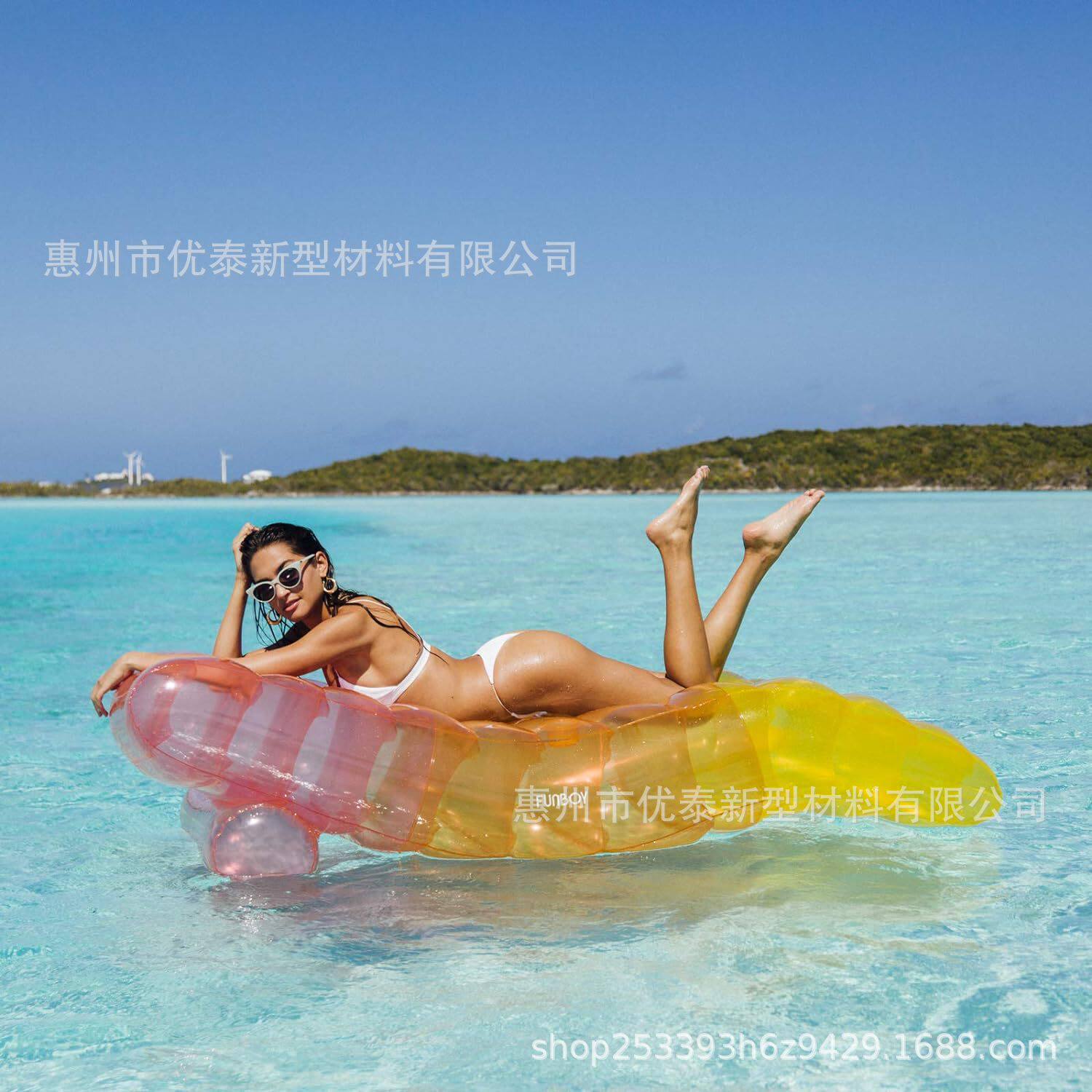 定制透明彩虹躺椅PVC充气浮床水上躺椅可折叠靠背吊床充气浮排泳