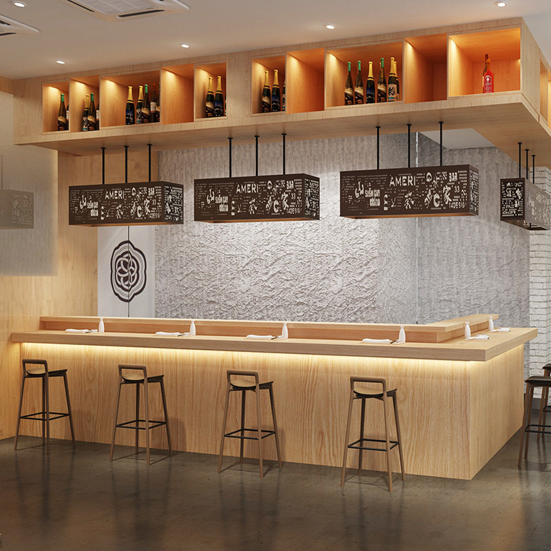 复古原木收银台日式吧台桌咖啡厅餐厅日料店服务台柜台前台接待台