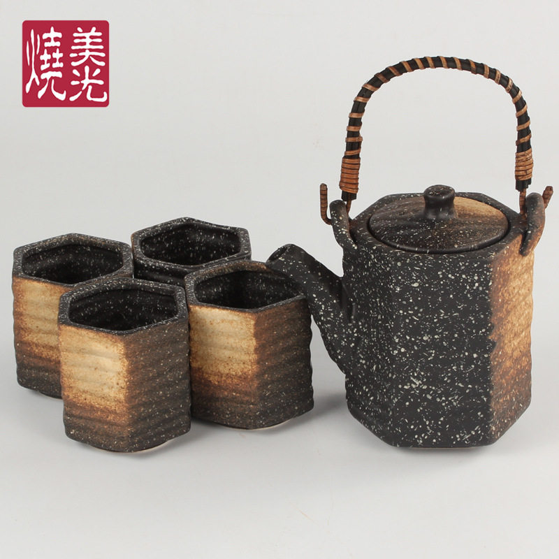 美光烧 陶土粗陶茶壶茶杯 陶瓷功夫礼品茶具套装 复古茶道茶器