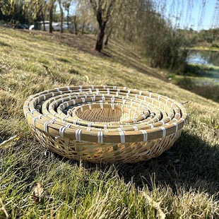 竹编水果篮果盘家用竹制品竹簸箕天然竹萝竹篓手工农家收纳筐点心