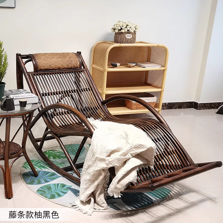 新中式真藤摇椅老人躺椅