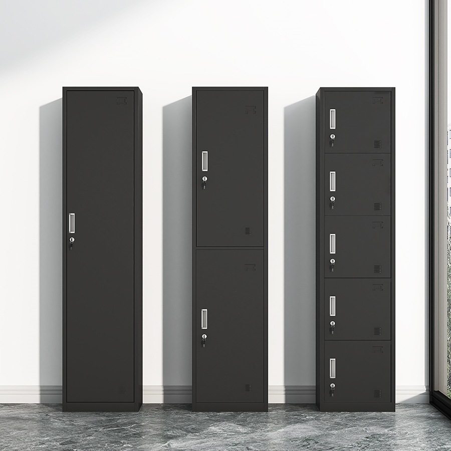 黑色单门更衣柜员工储物柜铁皮柜带锁家用收纳柜健身房办公室Tω