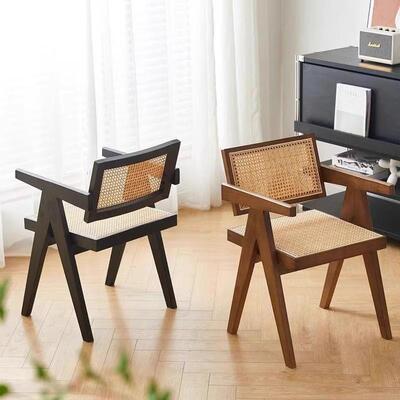 夏日透气藤椅天然藤编餐椅阳台休闲靠背椅设计师款藤制餐桌椅子