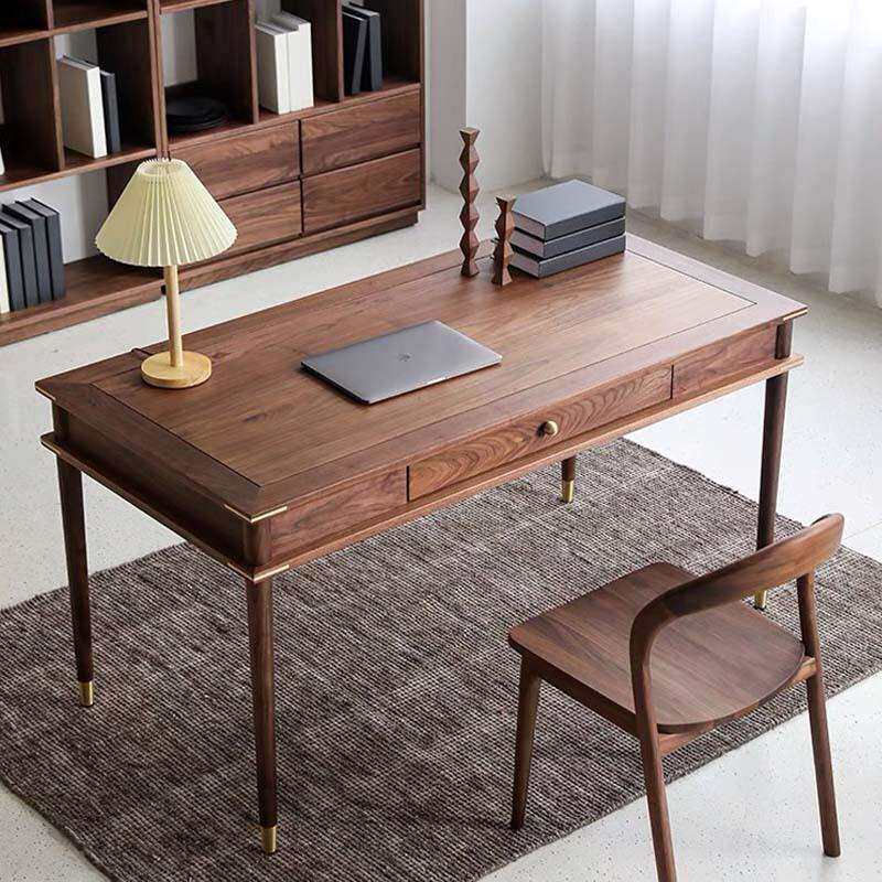 黑胡桃木书桌实木家用电脑办公桌北美樱桃木带抽屉儿童写字学习桌