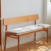 慢慢长椅餐椅北欧樱桃木实木椅长凳带靠背长条凳椅子换鞋 凳带软包