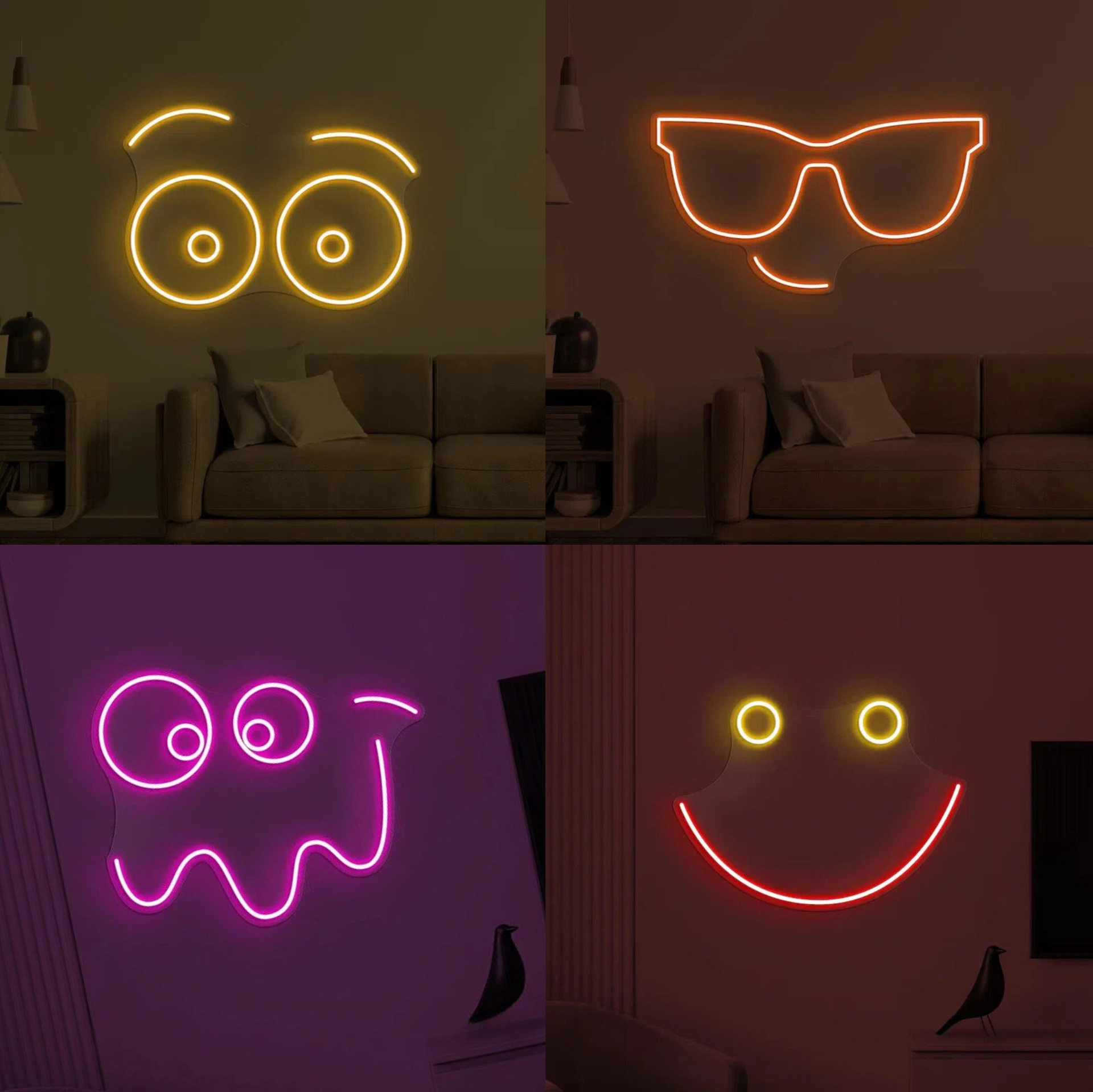 霓虹夜光表情简笔画可调光灯