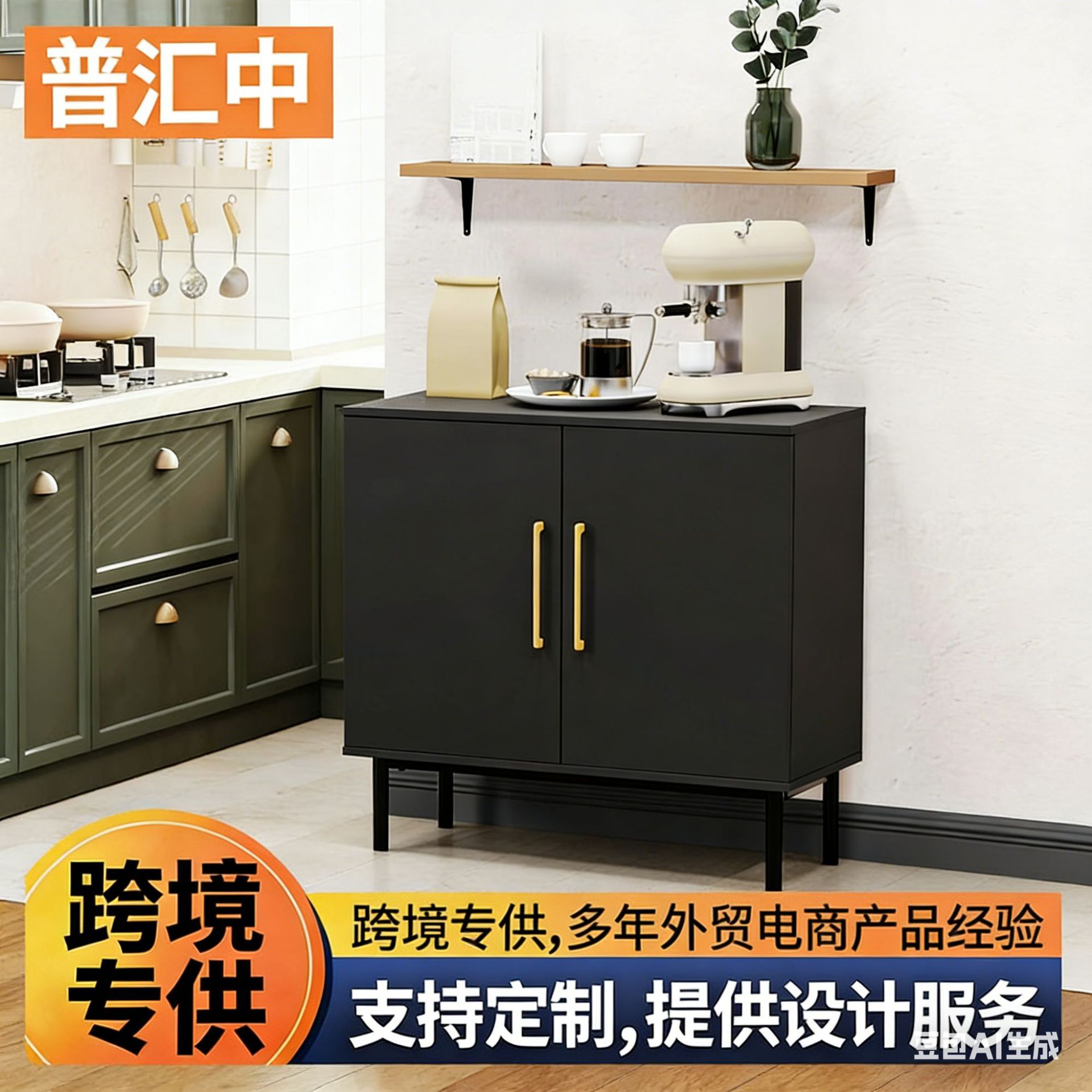 黑色简约多功能玄关餐边储物柜