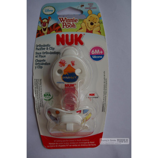 美国采购德国NUK硅胶安抚奶嘴 6月 维尼带奶嘴链1段