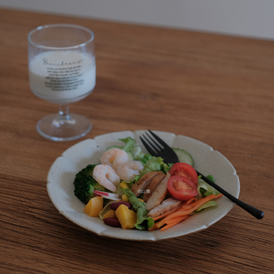 。他山集.日式复古陶瓷家用餐盘手工粗陶美食摄影餐具 釉下彩轮花