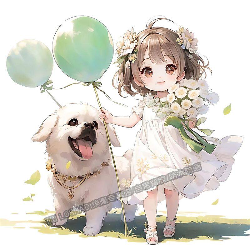 萌宠可爱治愈女孩甜美笑容自粘贴纸墙面门窗补洞贴画冰箱马桶贴花