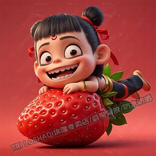 可爱哪吒趴在草莓上卡通贴花车身防水遮瑕贴纸墙上门窗冰箱马桶贴