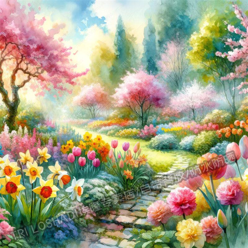 良辰美景鲜花满园风景海报贴画墙面门窗一路繁花高清壁画自粘贴画