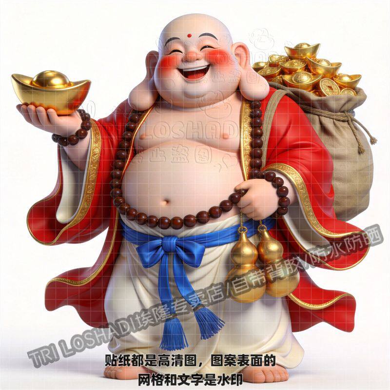 弥勒佛招财进宝贴纸元宝葫芦寿桃富贵长寿墙上玄关门窗书房墙贴画