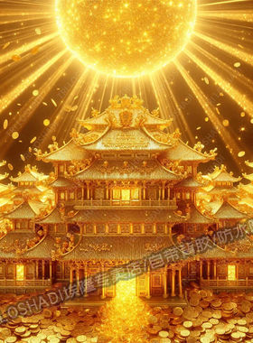 金屋生辉福满庭财源广进喜盈盈装饰海报贴画客厅玄关吉祥贴纸防水