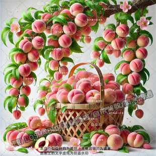 硕果累累新鲜桃子苹果果篮贴纸厨房冰箱瓷砖防水贴画水果贴画墙贴