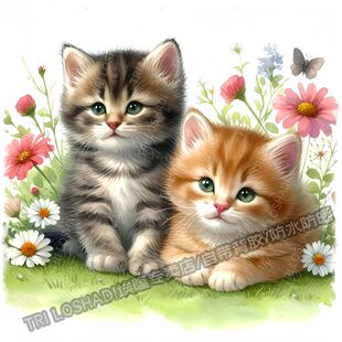 可爱花丛猫咪玩耍温馨贴纸墙上客厅床头治愈贴纸冰箱马桶贴画车贴