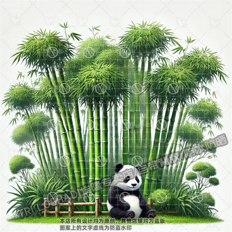 闲游萌趣熊猫竹林贴纸墙贴