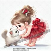 可爱小女孩和萌宠猫咪贴纸客厅卧室墙面温馨卡通贴画车贴防水冰箱