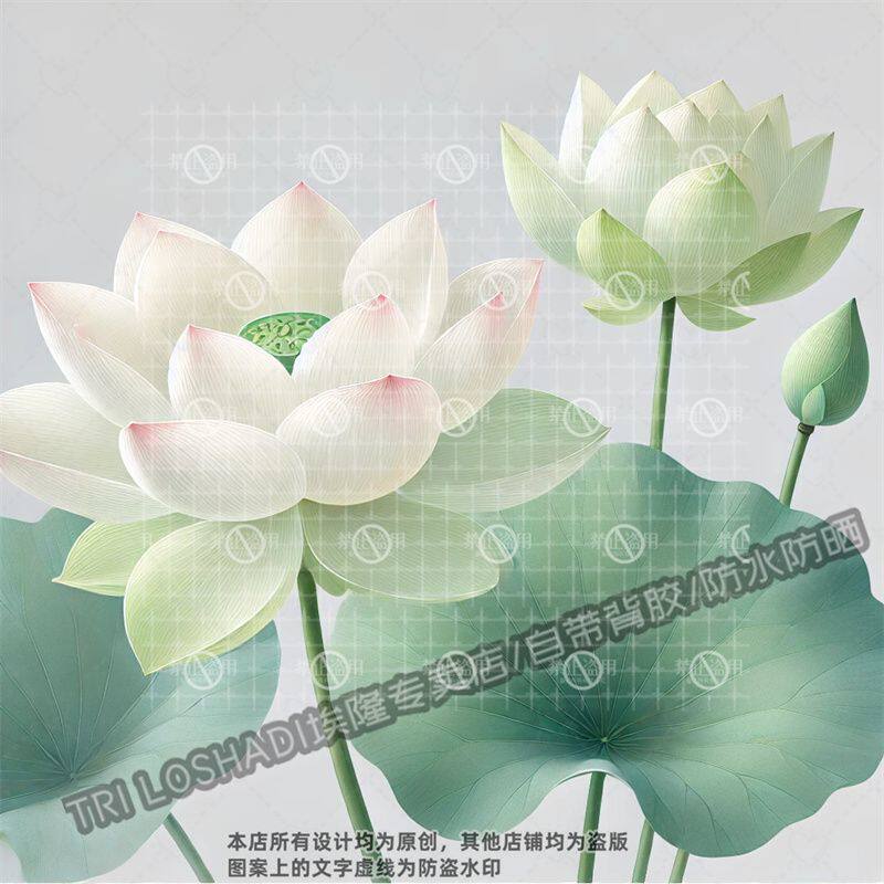 荷香雅韵莲花净秽防水贴纸卫生间马桶荷开见喜贴纸墙面门窗墙贴画