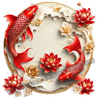 太极锦鲤贴纸招财转运好运连连自粘贴画玄关客厅卧室墙上防水贴纸