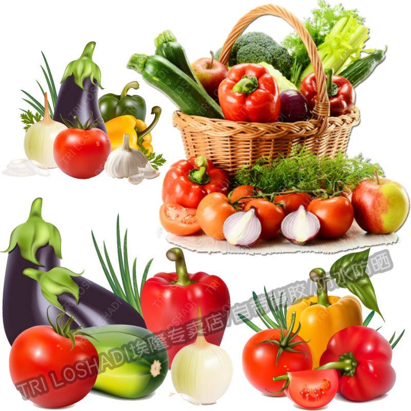 新鲜多彩蔬菜水果贴纸冰箱厨房果篮贴画墙面门窗遮丑贴纸瓷砖贴花