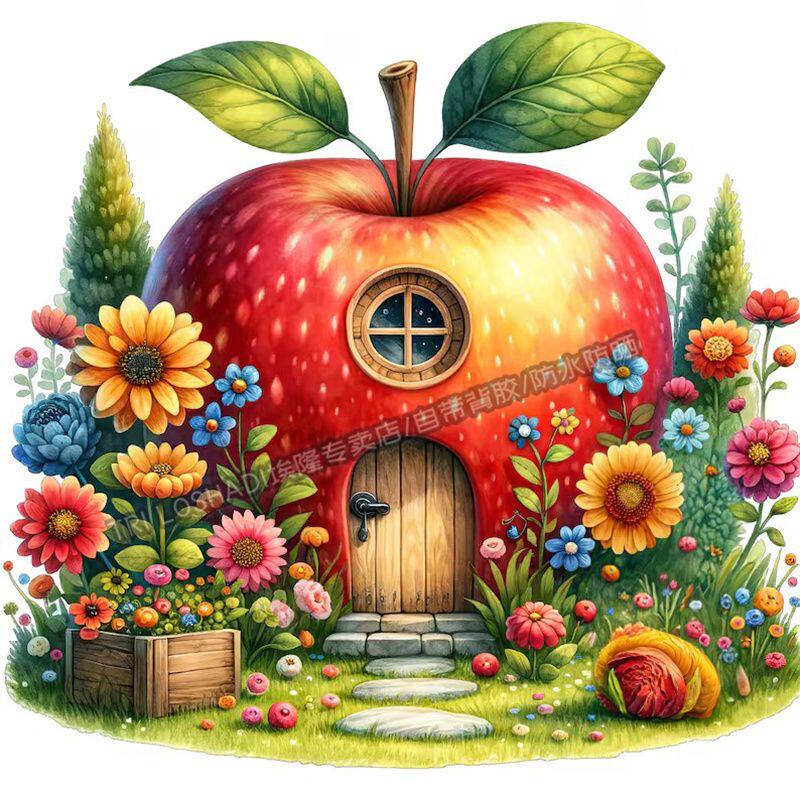 多彩园林水果小屋梦幻贴纸墙上门窗遮丑贴花冰箱马桶房子贴纸自粘