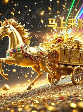 2027马拉车聚财马上来财自粘墙贴