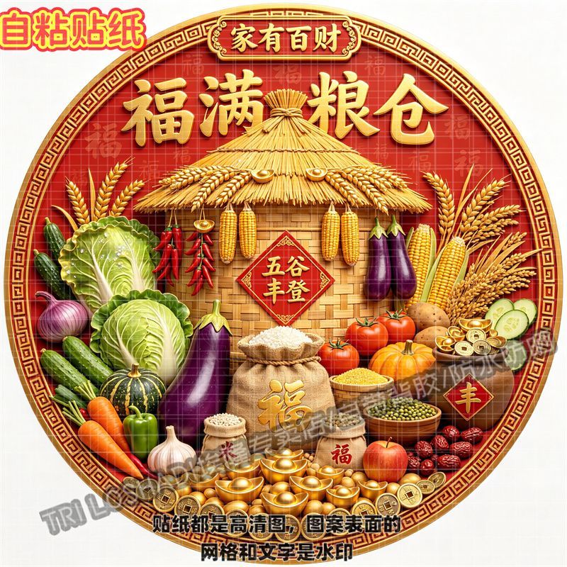 吉祥聚财五谷丰登厨房贴纸家有百