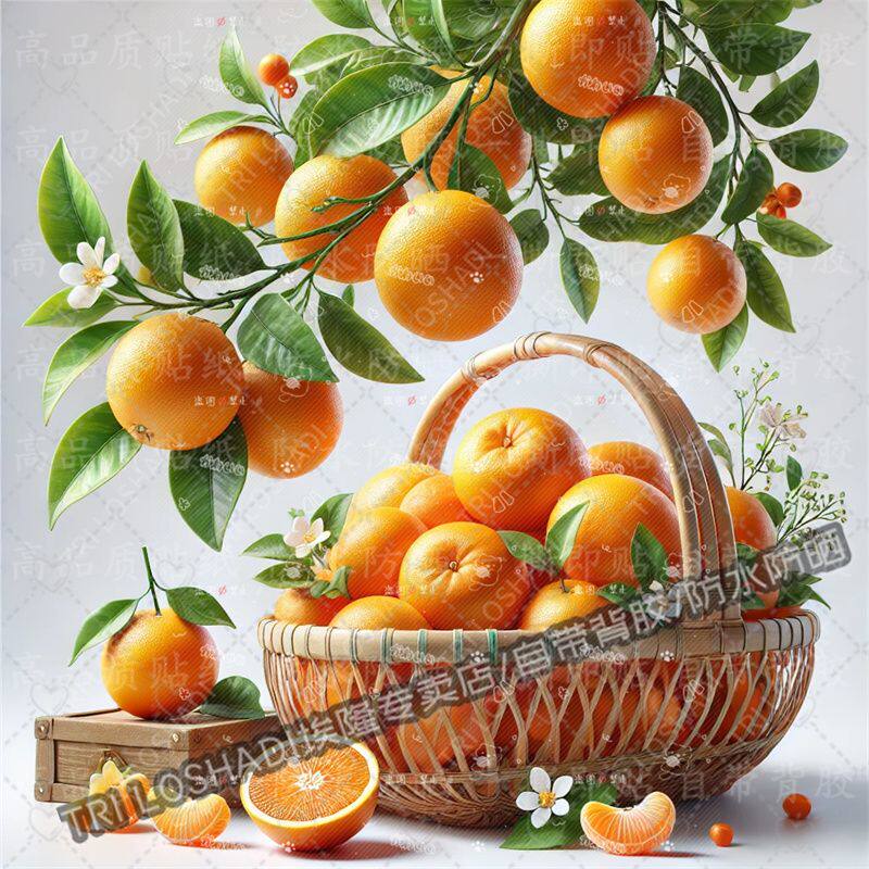 厨房橙子果篮贴纸餐厅橱柜瓷砖冰箱防水贴画墙上门窗新鲜水果贴纸