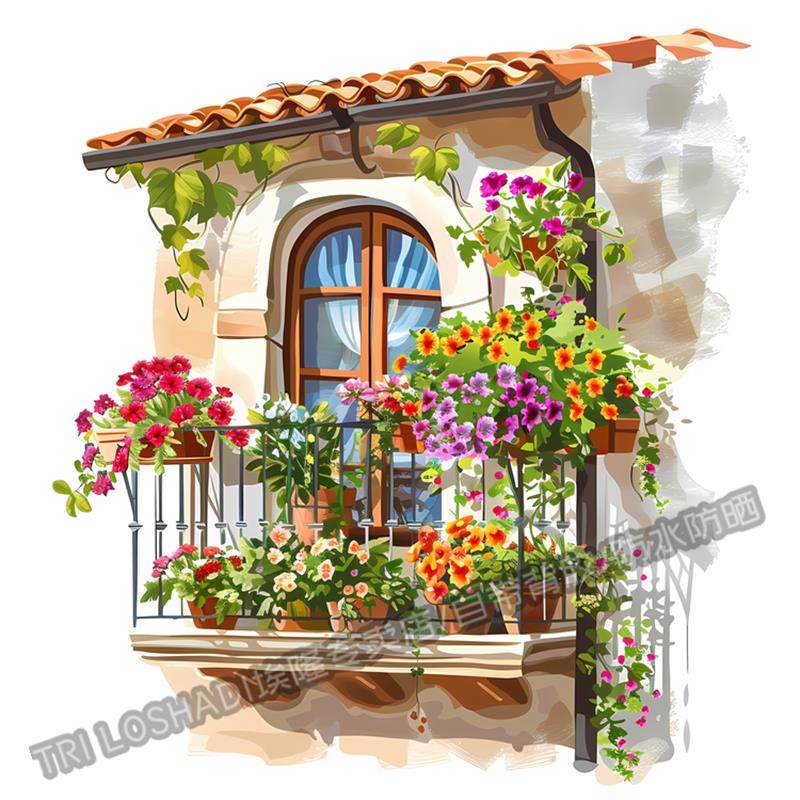 花卉装饰阳台花篮阳台3D视觉效果墙面门窗创意春意盎然装饰贴花纸