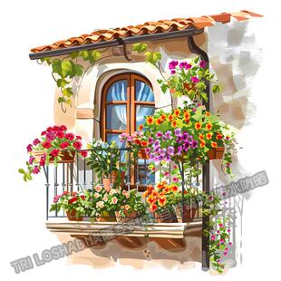 花卉装饰阳台花篮阳台3D视觉效果墙面门窗创意春意盎然装饰贴花纸