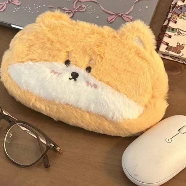 少女卡通毛绒百搭少女心笔袋文具袋新款柯基收纳袋可爱不透明柴犬