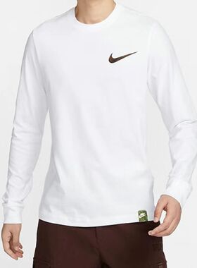 NIKE/耐克 男子白色运动休闲背标印花打底衫长袖T恤 FZ7957-100