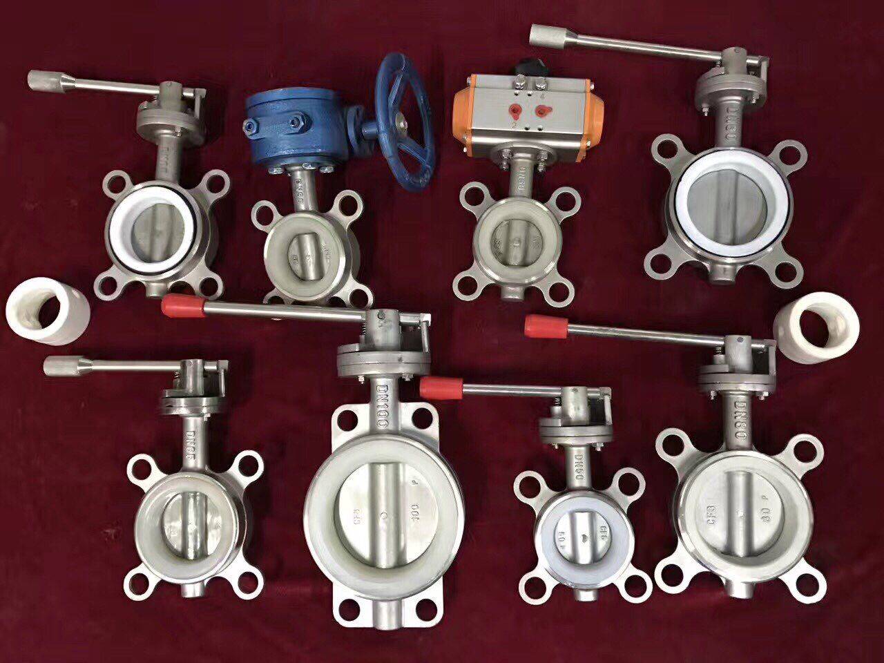 D71X-16P手动蝶阀对夹式不锈钢蝶阀矽胶四氟蝶阀DN25 32 50 80100