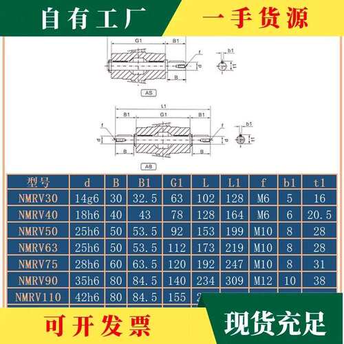 议·nmrv减速机单双输出轴AS配件rv蜗轮蜗杆减速器AB 40 50 63 75