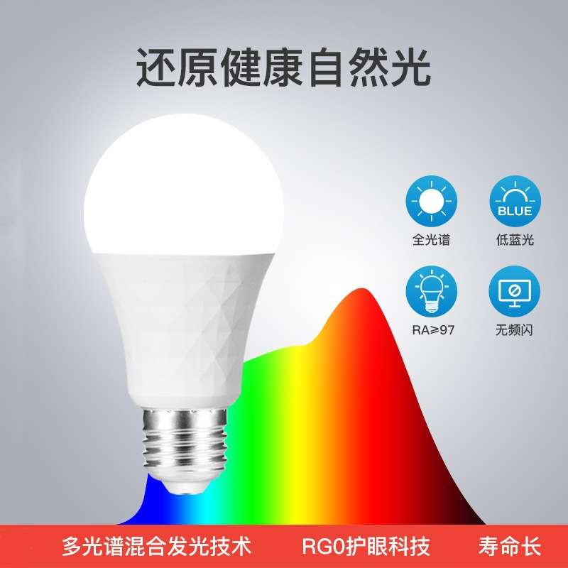 恒大NIR红光增强哺光灯泡全光谱护眼球泡灯Ra98高显指E27学习台灯