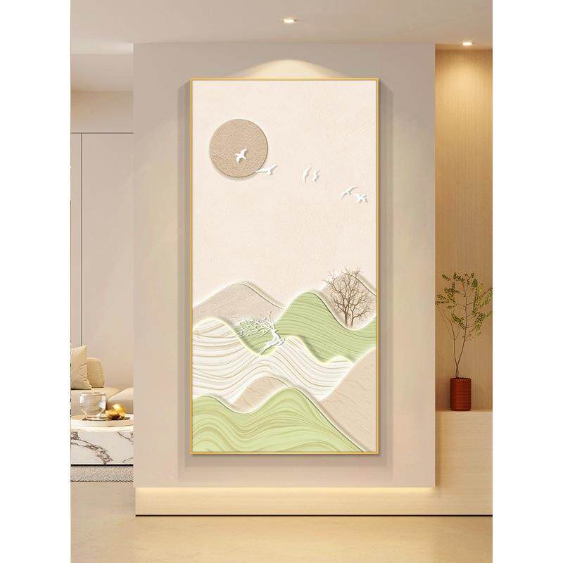 现代简约玄关装饰画入户正对门挂画竖版走廊尽头壁画奶油风过道画
