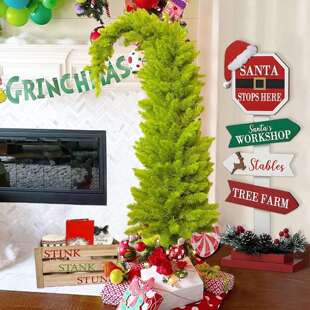 跨境新款歪脖子弯头圣诞树带灯不带灯圣诞树摆件挂饰场景布置