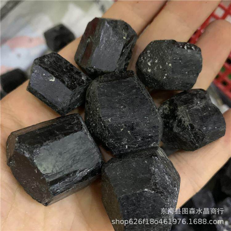 水晶原石黑碧玺矿石电器石随形黑碧玺毛料装饰品