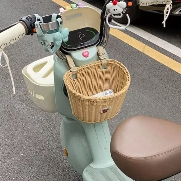 款置物电动车藤编神器前置多功能自行车挂包收纳筐车筐通用电瓶车