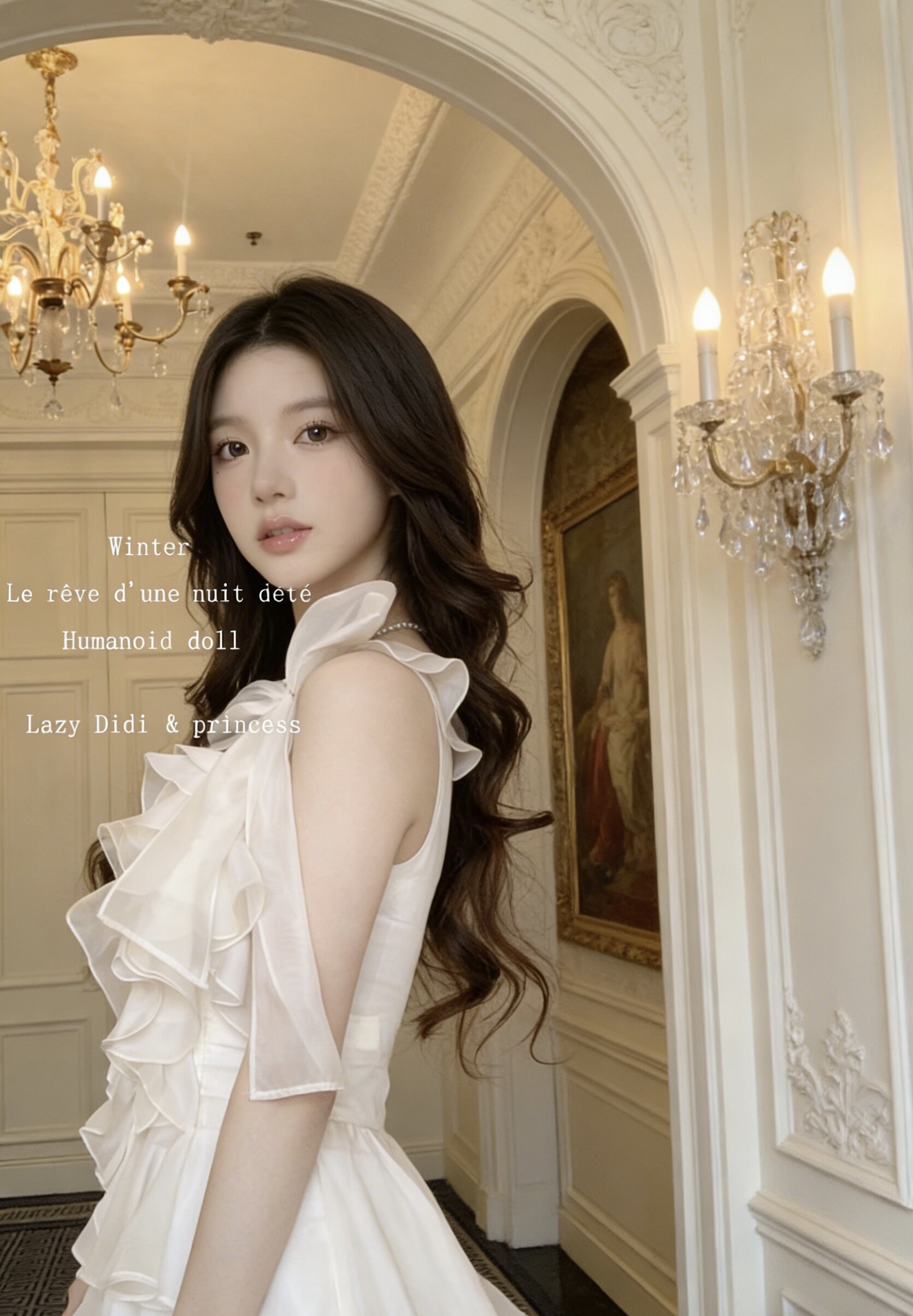 lazydidi布拉格之恋 日杂不规则荷叶收腰方领设计感上衣蕾丝长裤