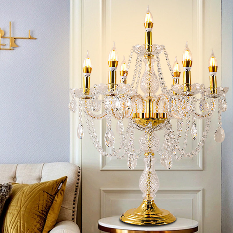厂家直销欧式客厅水晶台灯卧室床头灯法式别墅餐厅装饰led饭桌灯